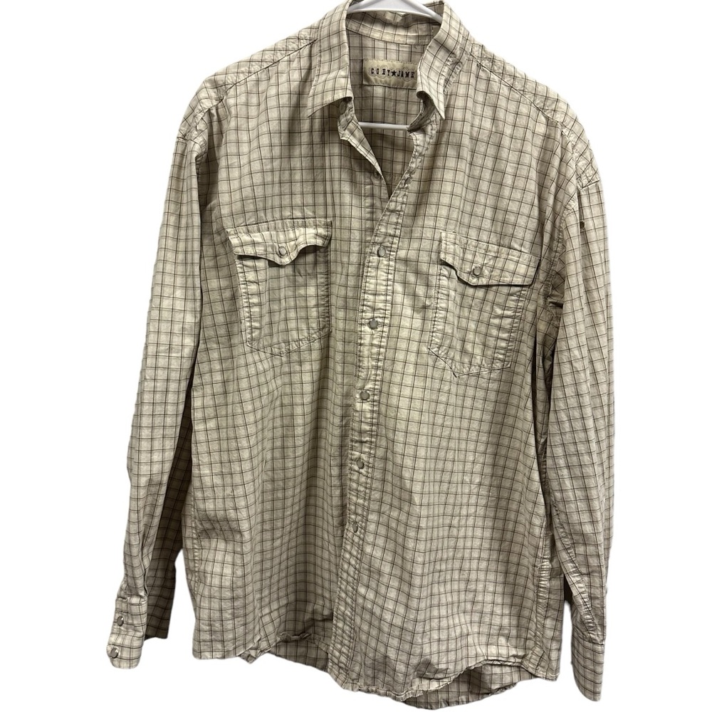Cody James Western Button Snap Up Cream Cotton Long Sleeve Shirt Men Large